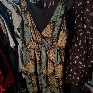 GAP Teal and Gold Floral Midi Dress